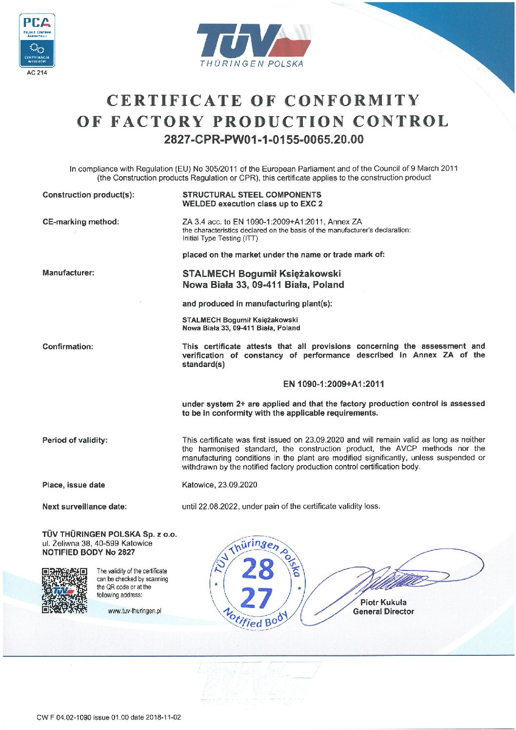 Certyfikat jakości produkcji -2